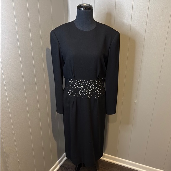 Saks Fifth Avenue David Hayes Women’s Large Black Sheath Dress Long Sleeve - Picture 1 of 6